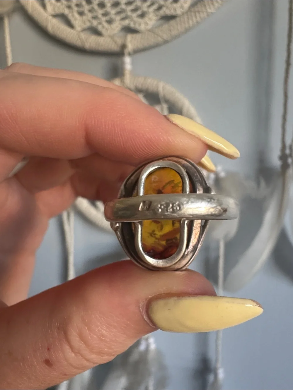 Sterling Silver Amber Statement Ring - Warm Honey Amber